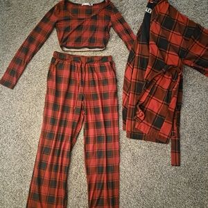 La Vie En Rose Red & Black Plaid Three-Piece Cozy Pj Set